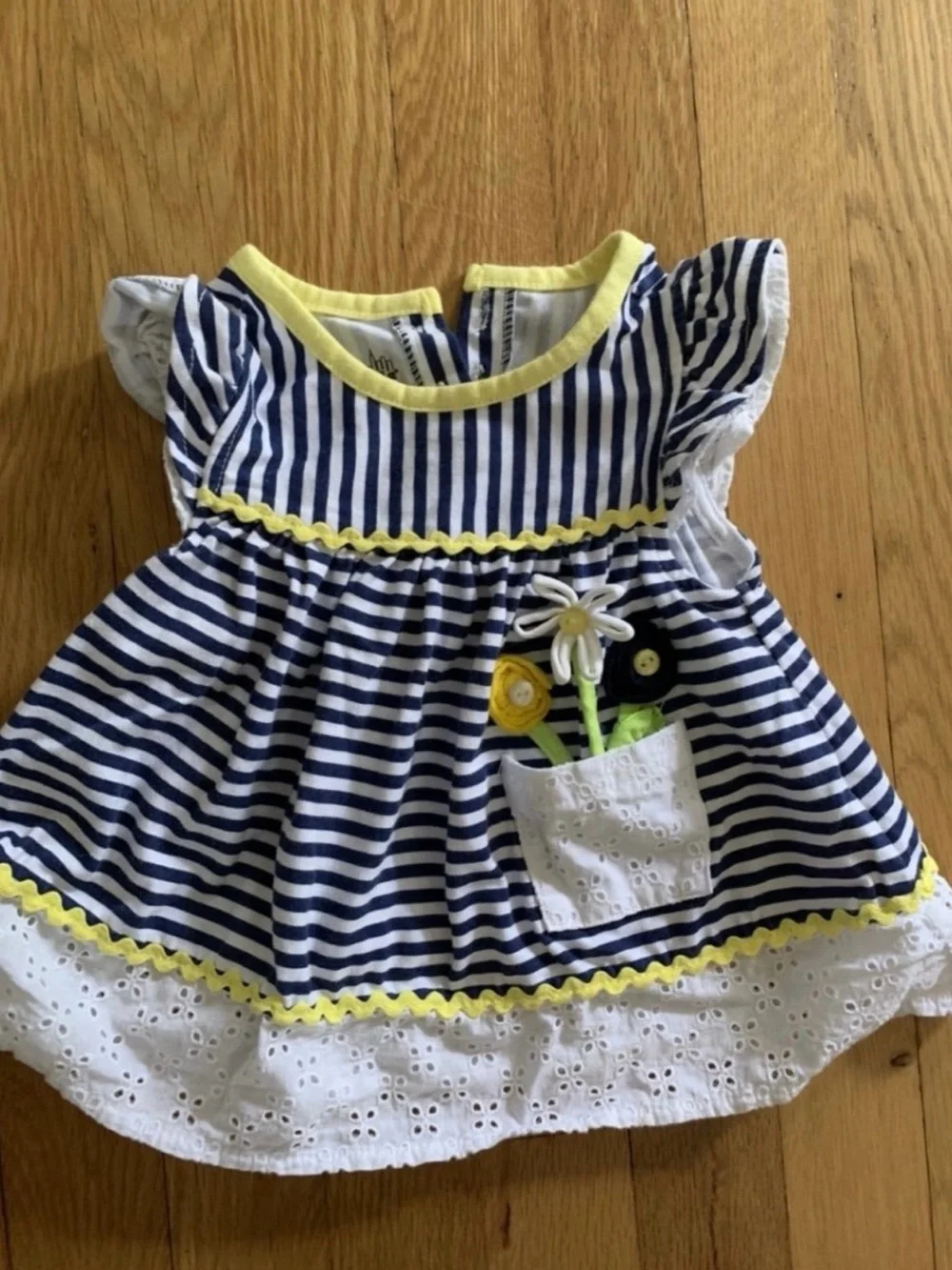 Kids Headquarters Navy Stripe & Yellow Baby Girl Matching Set
